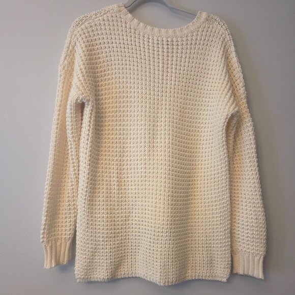 Sam Edelman Wool Blend Cream Chunky Waffle Knit, Size L - Picture 2 of 3